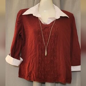 Notations Burgundy Sweater with White Trim